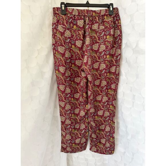 J.Crew Full Length Maroon Leopard Parrot Botanical Cheetah Silk Pants Size 10 . - Picture 5 of 8